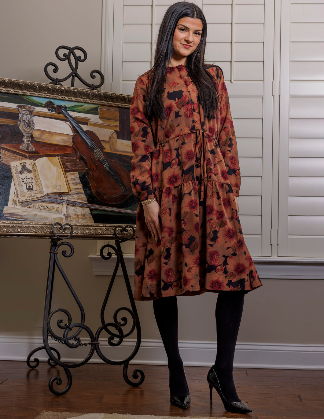 LI PULLSTRING WAIST LOWER TIER CREPE DRESS