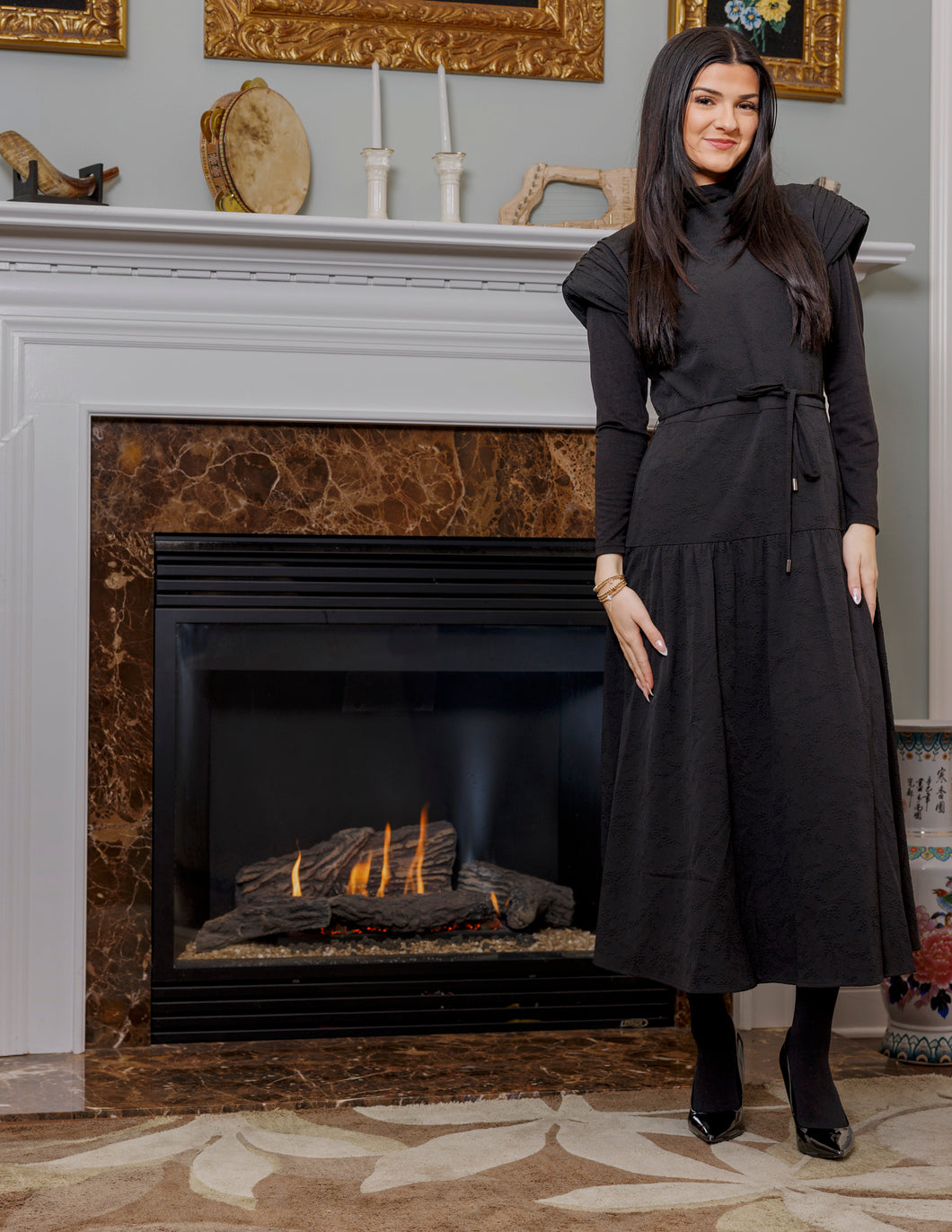 LI GATHERED SHOULDER BELT LOW WAISTED JUMPER