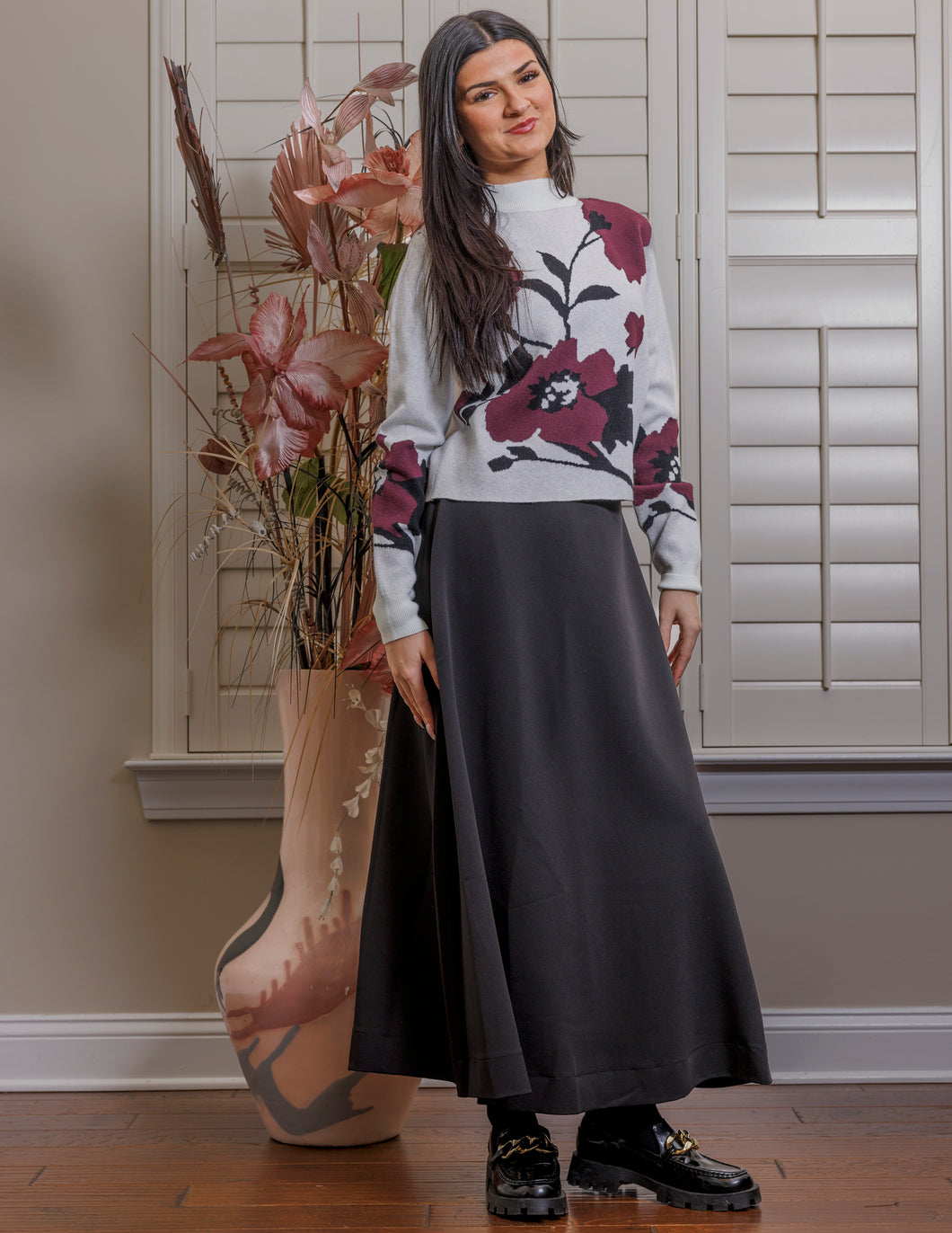 LI MOCK NECK PRINT SWEATER