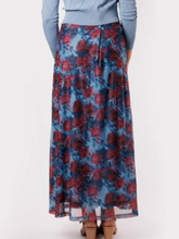 Load image into Gallery viewer, IV BLUE AND VIOLET LARGE FLORAL MESH PRINT SKIRT
