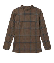 Load image into Gallery viewer, LI BROWN PLAID MOCK NECK TOP
