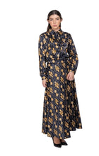 Load image into Gallery viewer, IV NAVY/GOLD PRINT SKIRT WITH VELVET TRIM
