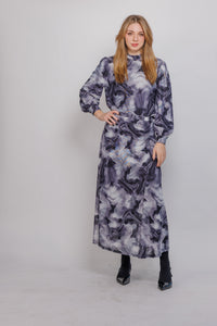 IV SIDE RUCHING MARBLED MESH PRINT SKIRT