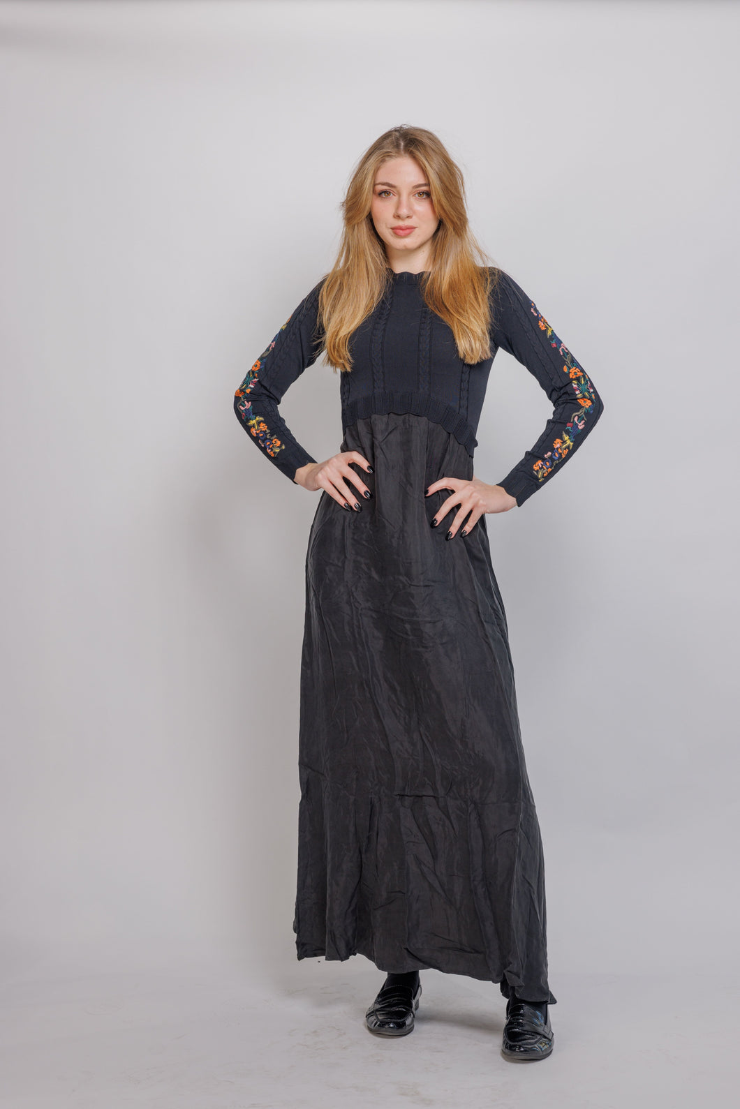 IV FLORAL SLV SILK KNIT TOP WITH ATTACHED DRESS