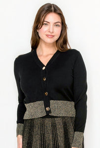 YAL GOLD SHIMMER TRIM CROP SWEATER