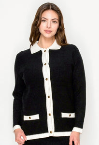 YAL SOLID CARDI W/ WHITE TRIM