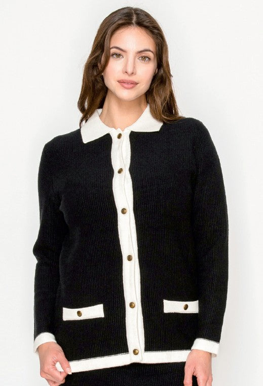 YAL SOLID CARDI W/ WHITE TRIM