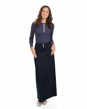 Load image into Gallery viewer, LU 3 BUTTON DENIM SKIRT-BLACK DENIM
