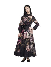 Load image into Gallery viewer, LI COLLAR AND BELTED FLORAL COVERED BUTTON DRESS
