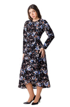 Load image into Gallery viewer, IV CHIFON/VELVET BURNOUT RUFFLE FRONT DRESS
