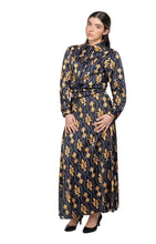 Load image into Gallery viewer, IV NAVY/GOLD PRINT BLOUSE WITH VELVET TRIM
