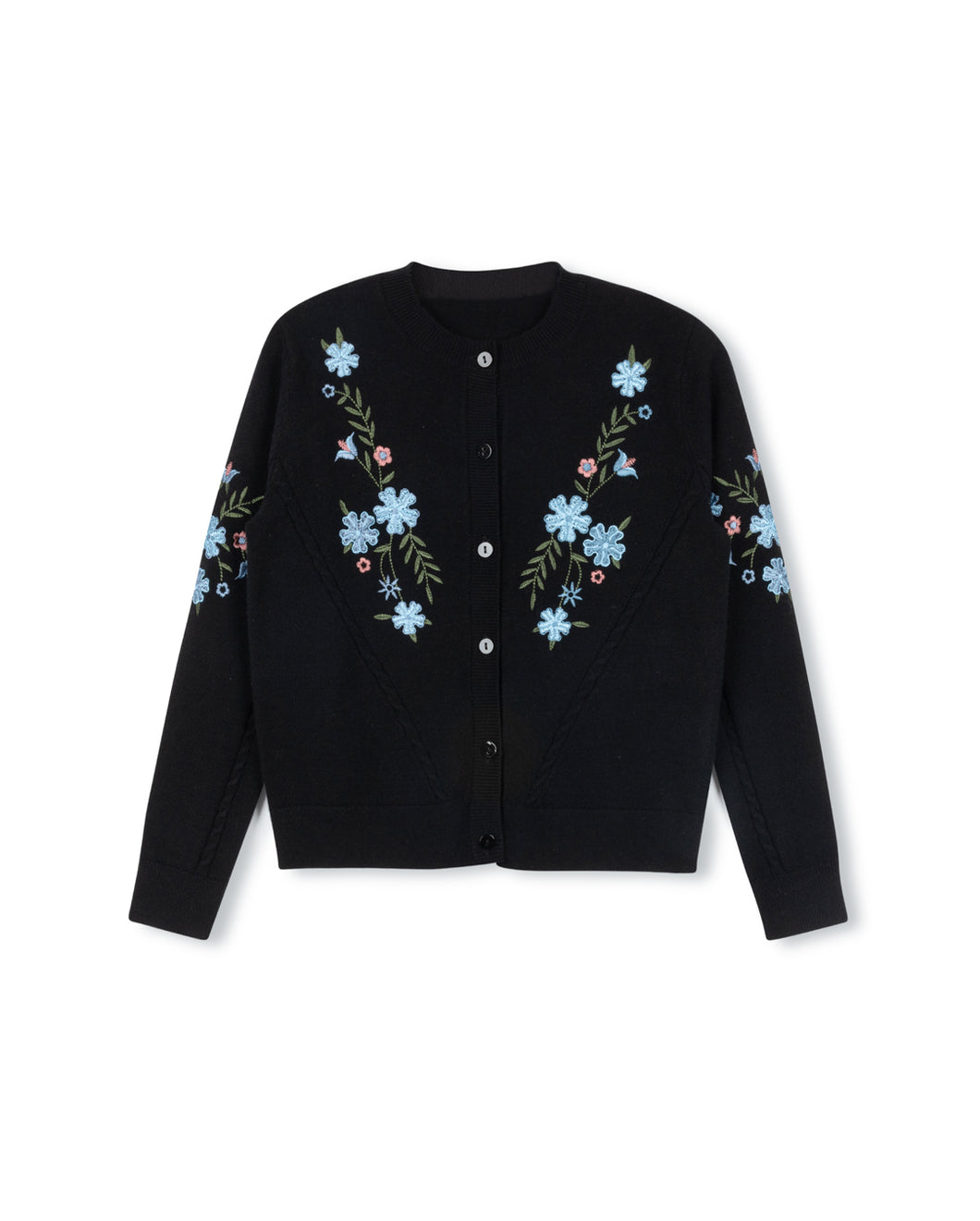 J FLORAL CABLE KNIT DETAILED CARDIGAN