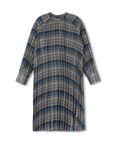 J PLAID ACCORDION PLEATED SWING DRESS