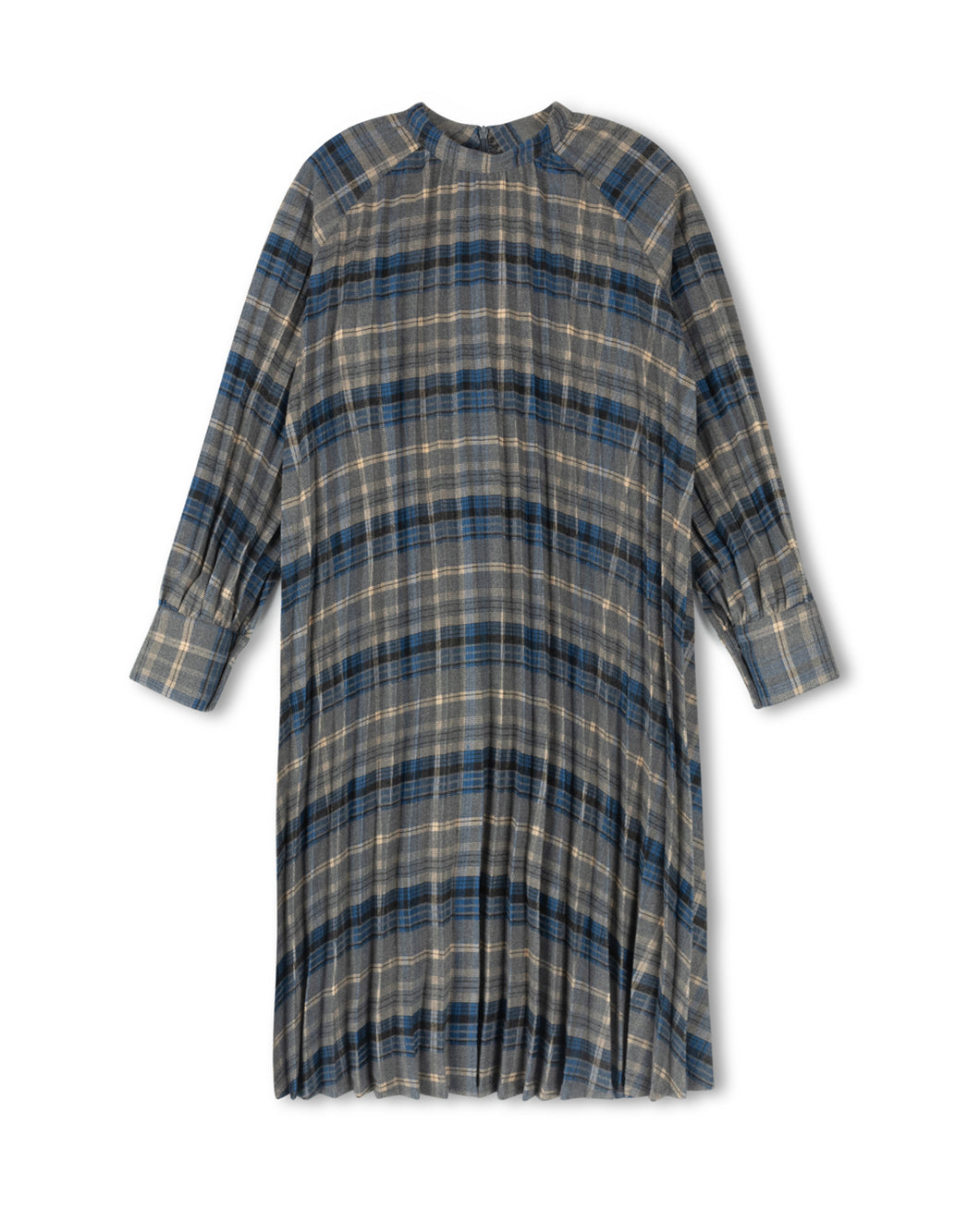 J PLAID ACCORDION PLEATED SWING DRESS
