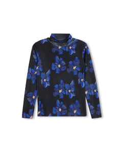 J PAINTED FLOWER MESH TURTLENECK