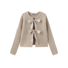 Load image into Gallery viewer, J CABLE KNIT BOW CLOSURE CARDIGAN
