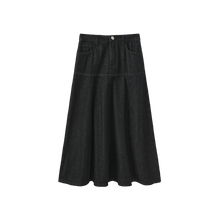 Load image into Gallery viewer, J BLACK DENIM FRONT FLY MIDI SKIRT
