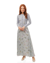 Load image into Gallery viewer, IGHT BLUE RIBBED CARDIGAN WITH FLORAL EMBRIODERY

