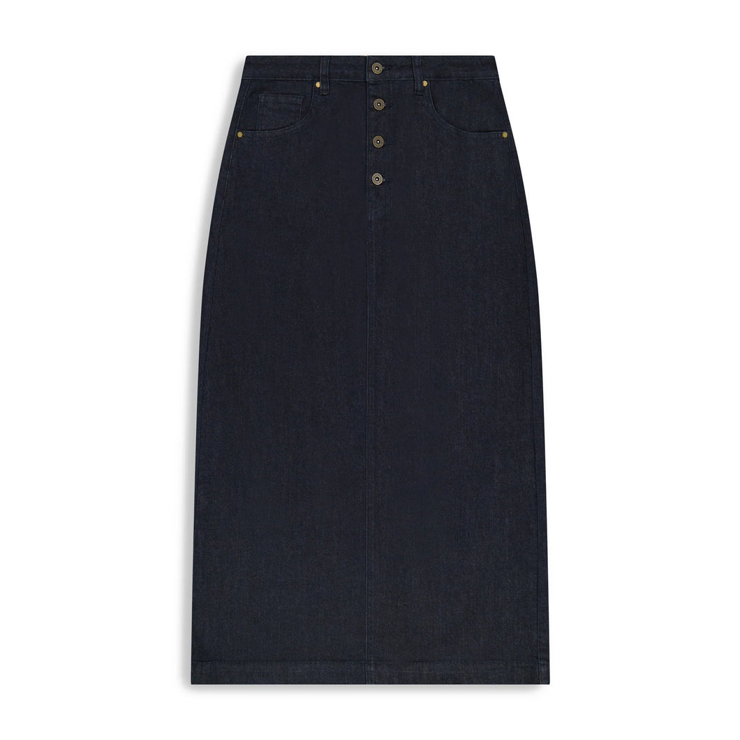 TG EXPOSED BUTTON DETAIL DENIM SKIRT