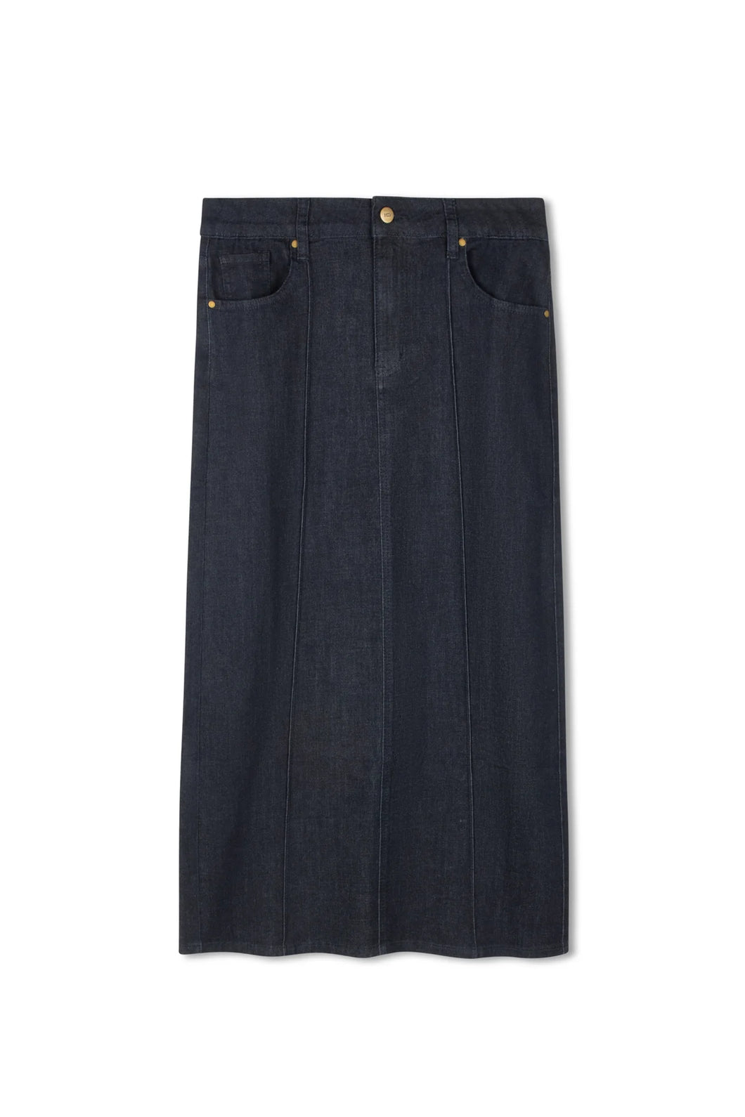 TG PANELED A-LINE DENIM SKIRT
