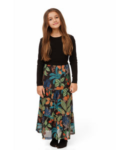 LU MAXI DRESS BLACK TOP FLORAL BOTTOM