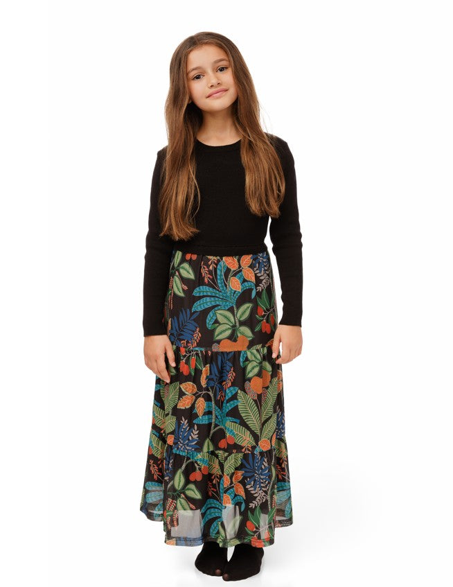 LU MAXI DRESS BLACK TOP FLORAL BOTTOM