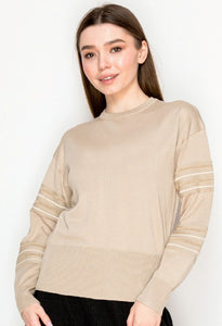YAL STRIPE SHIMMER ARM SOLID PULLOVER