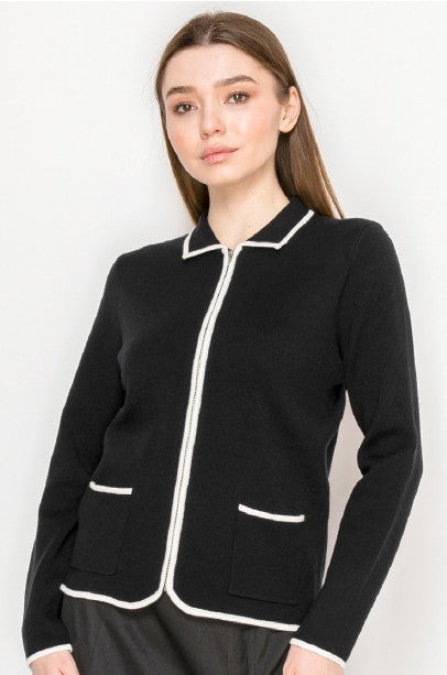 YAL ZIP UP WHITE EDGE CARDI