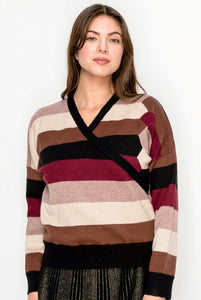 YAL MULTI STRIPE WRAP SWEATER
