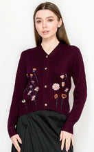Load image into Gallery viewer, YAL V NECK ROSE EMBROIDERED SWEATER
