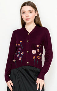 YAL V NECK ROSE EMBROIDERED SWEATER