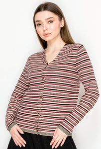 YAL STRIPE V NECK CARDI