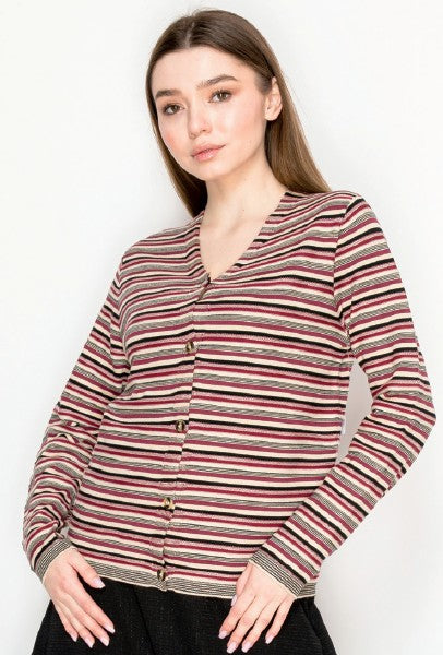 YAL STRIPE V NECK CARDI
