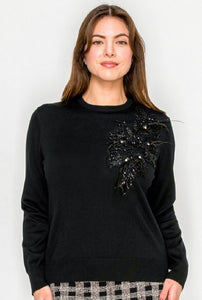 YAL BEADED FEATHER DETAIL SWEATER