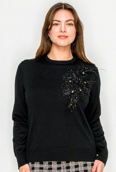 YAL BEADED FEATHER DETAIL SWEATER