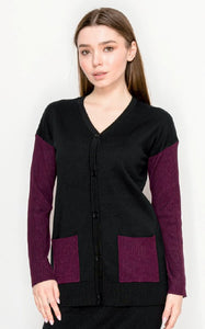 YAL V NECK RIB LSV AND PKT CARDI