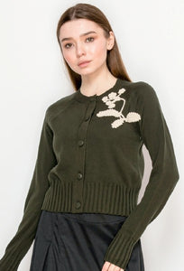 YAL FLORAL EMBROIDERED CROPPED CARDI