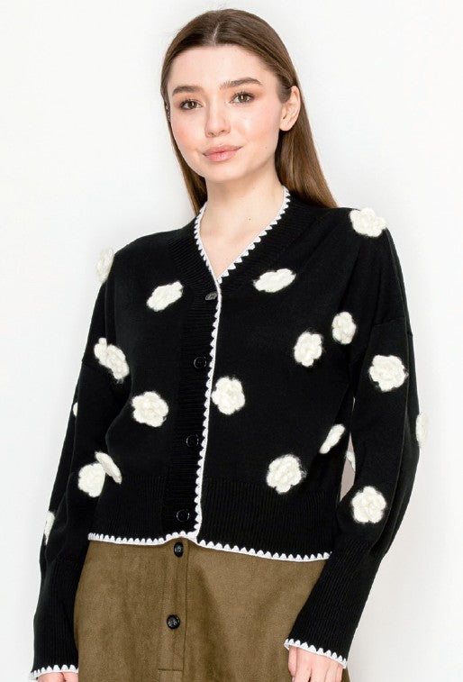 YAL BUTTON FRONT 3D FLORAL CARDI