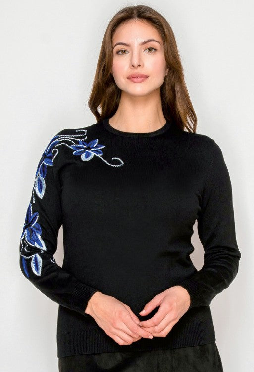 YAL EMBROID FLOWER SLEEVE SWTR