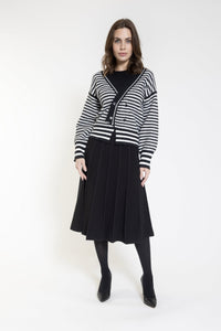 LU STRIPED KNIT DOUBLE BREASTED CARDIGAN - Tops