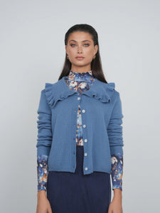 TG FINE KNIT RUFFLE CARDI