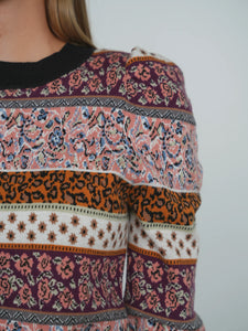 TG PUFF SLEEVE JACQUARD SWEATER