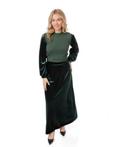 LU VELVET A-LINE MIDI SKIRT