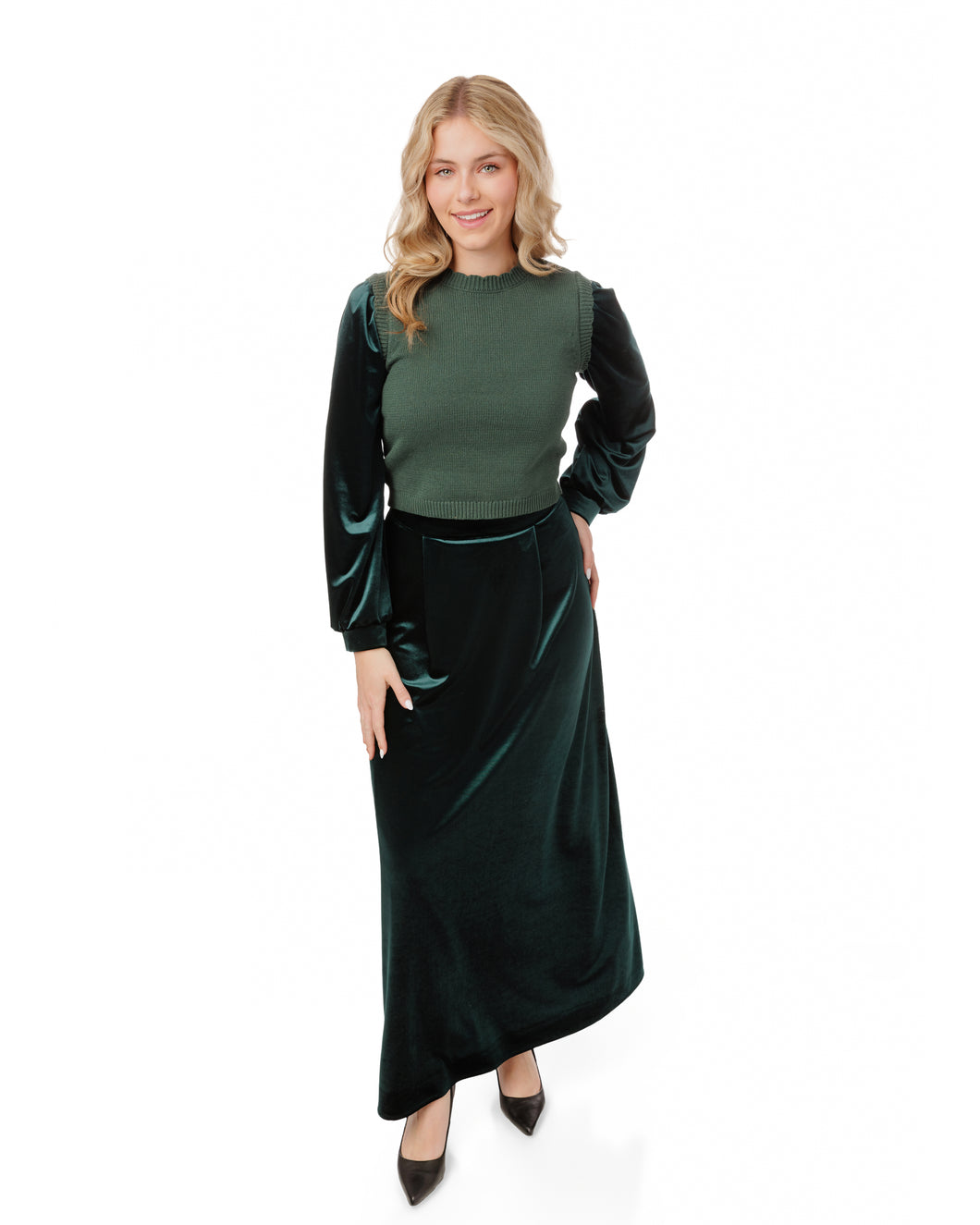 LU VELVET A-LINE MIDI SKIRT