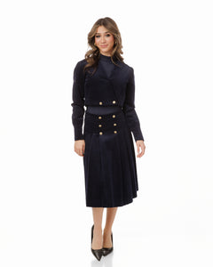 LU CORDUROY PLEATED SKIRT WITH GOLD BUTTONS