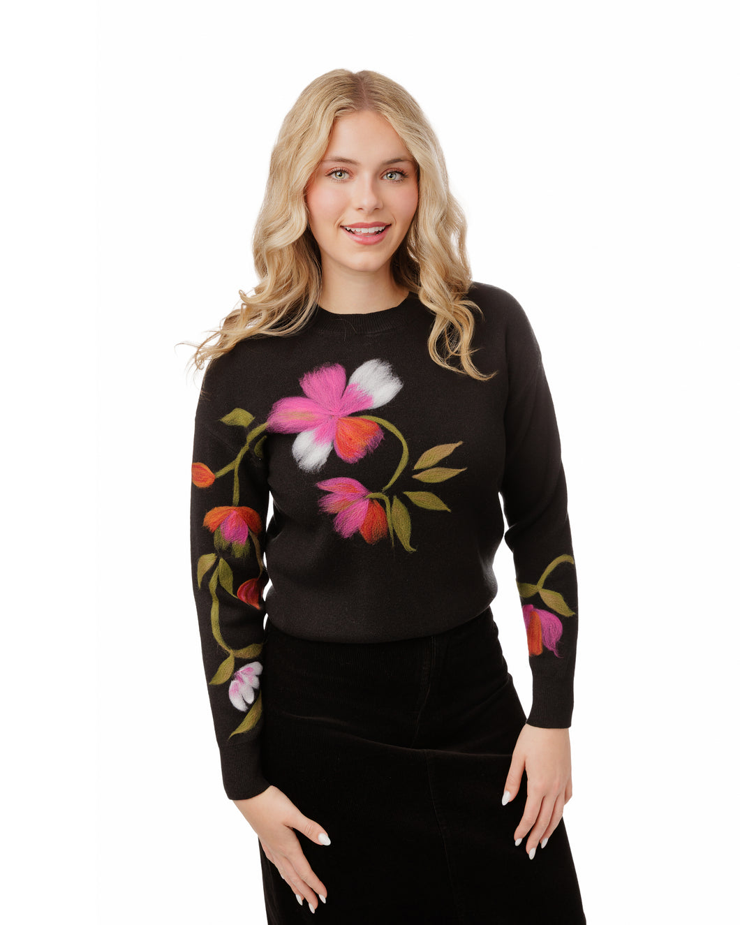 LU KNIT SWEATER WITH PINK FELT FLOWER