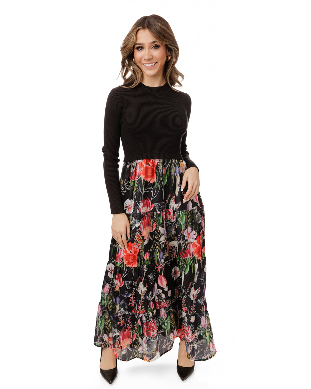 LU PRINTED DRESS WITH ATTACHED KNIT