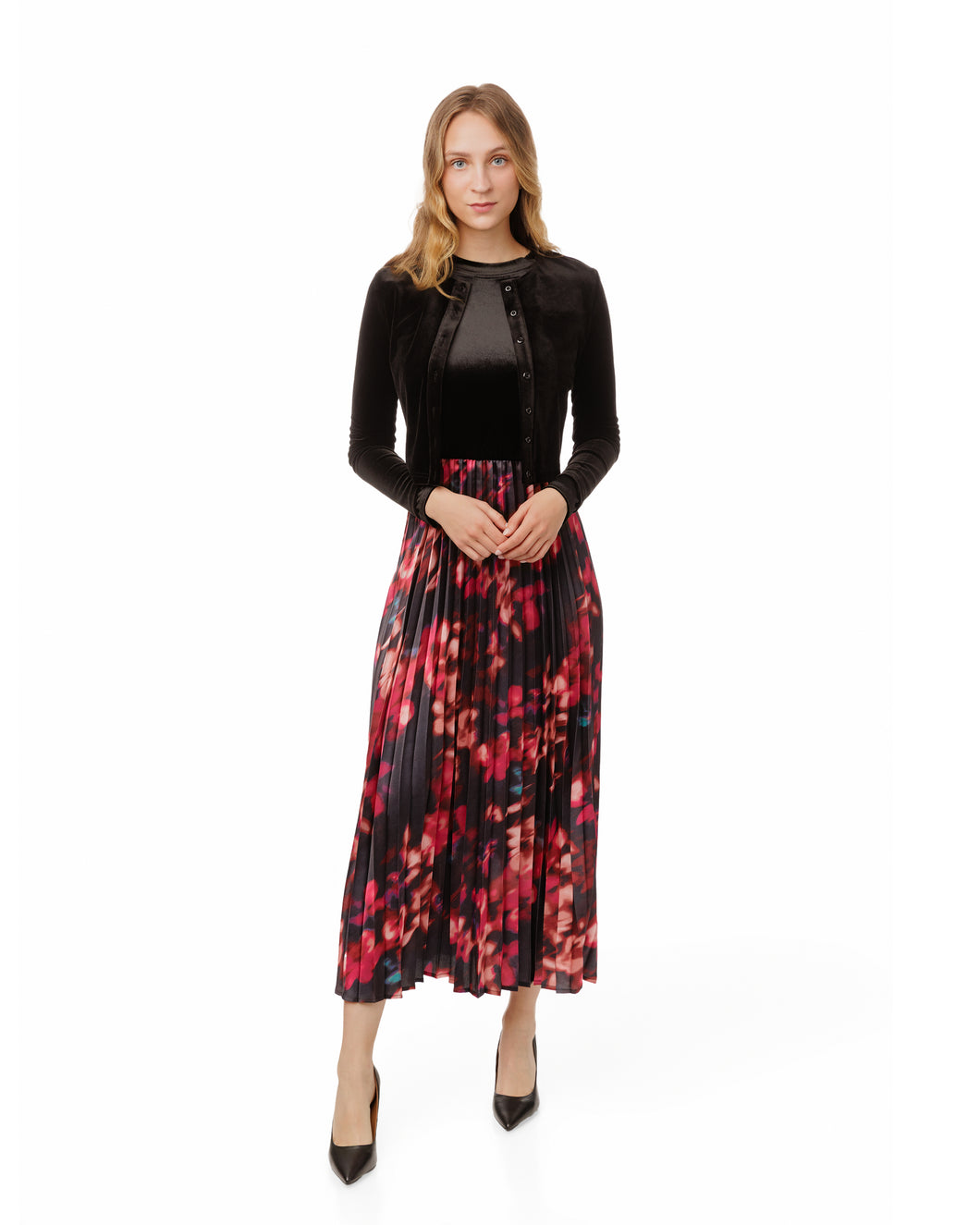 LU FLORAL PLEATED DRESS