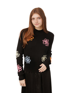 LU MOCK NECK KNIT TOP FLOWER DETAILS