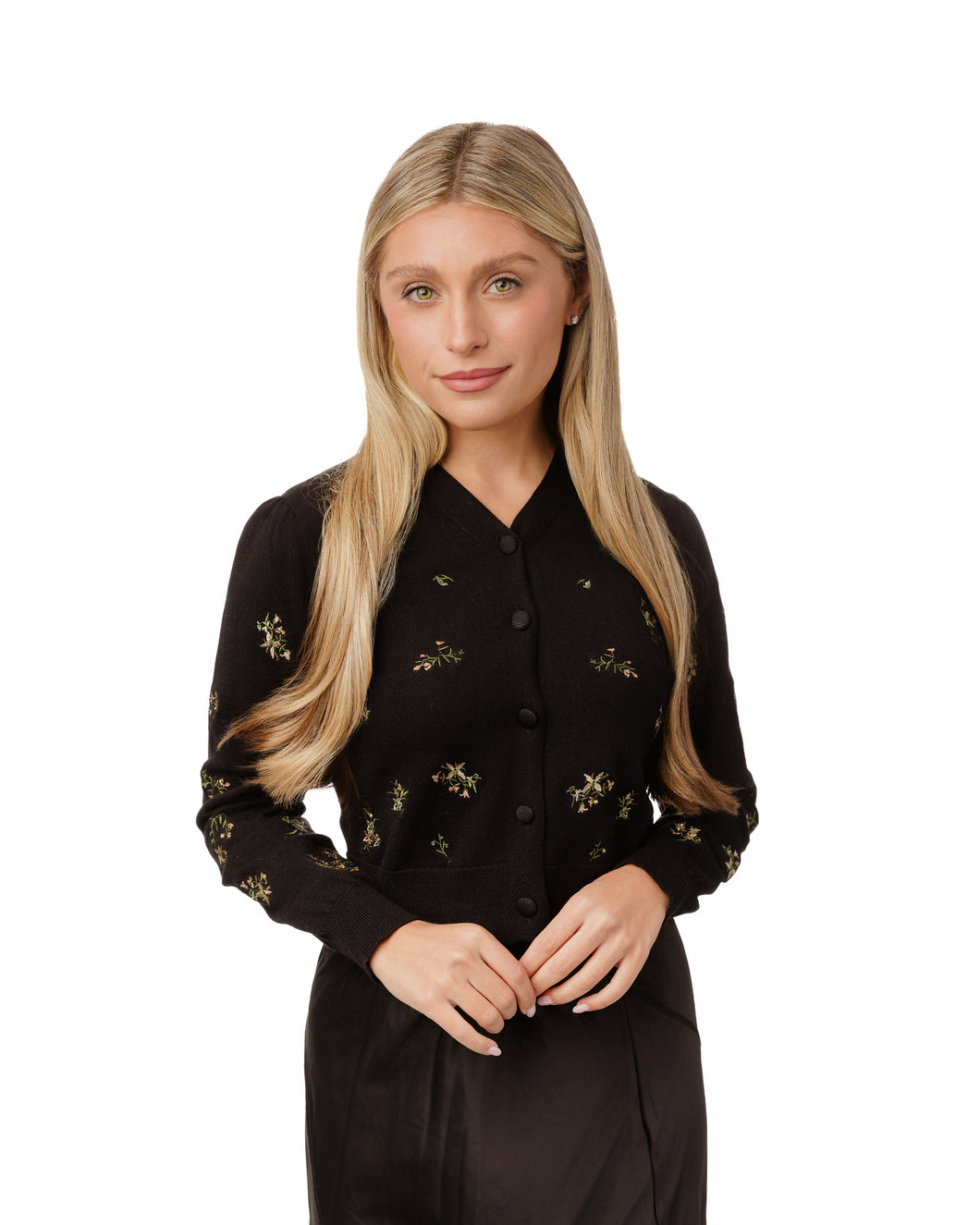 LU FLORAL EMBROIDERED KNIT CARDIGAN